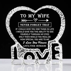 QIANRUNA Crystal Heart Wife Gift, Love Keepsake Plaque in Gift Box